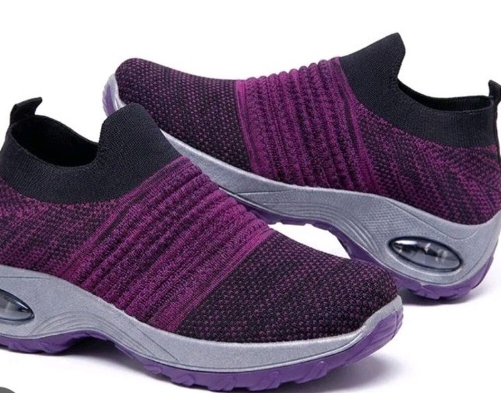 Slow Man Kids Purple/Black Walking Mesh Slip On Air Cushion Sock Shoes Sz 3